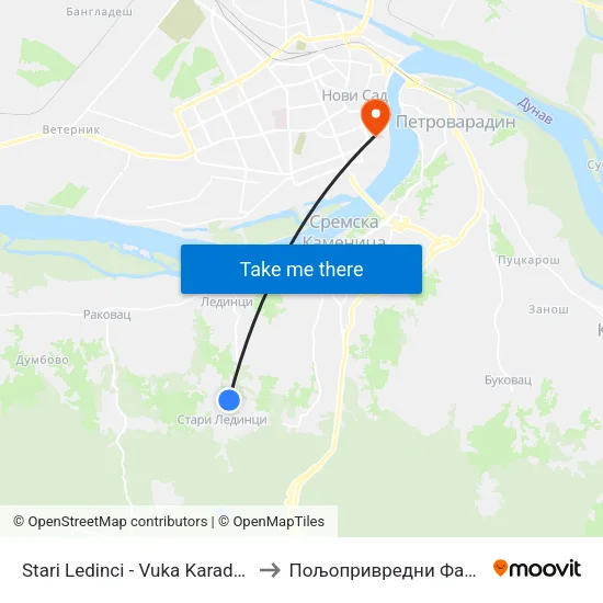 Stari Ledinci - Vuka Karadžića 63 to Пољопривредни Факултет map