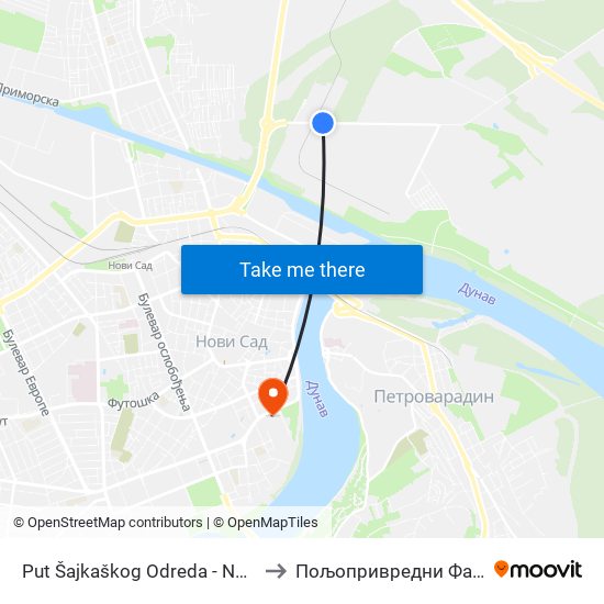 Put Šajkaškog Odreda - Naftagas I to Пољопривредни Факултет map