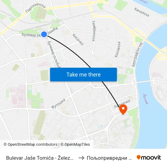Bulevar Jaše Tomića - Železnička Stanica to Пољопривредни Факултет map