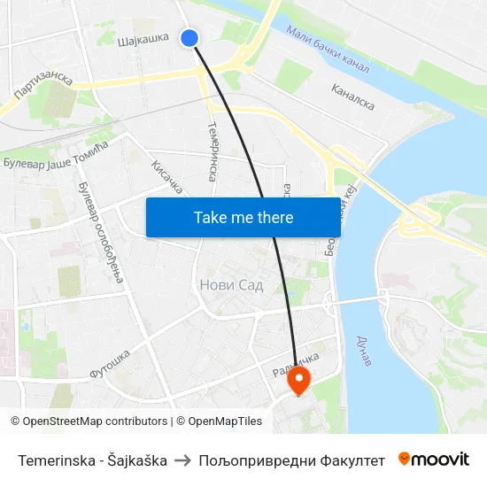 Temerinska - Šajkaška to Пољопривредни Факултет map