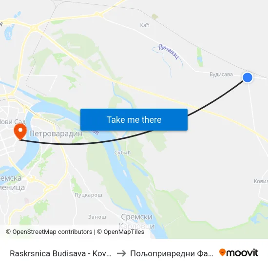 Raskrsnica Budisava - Kovilj - Titel to Пољопривредни Факултет map