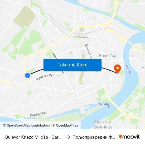 Bulevar Kneza Miloša - Garaža Gsp-A to Пољопривредни Факултет map