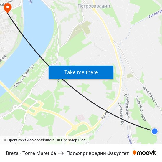 Breza - Tome Maretića to Пољопривредни Факултет map