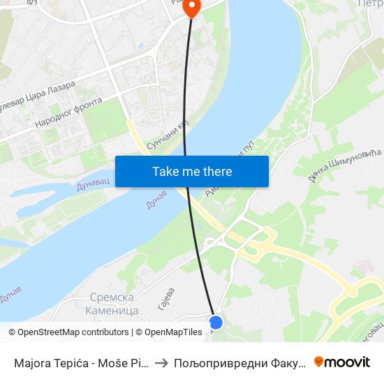 Majora Tepića - Moše Pijade to Пољопривредни Факултет map