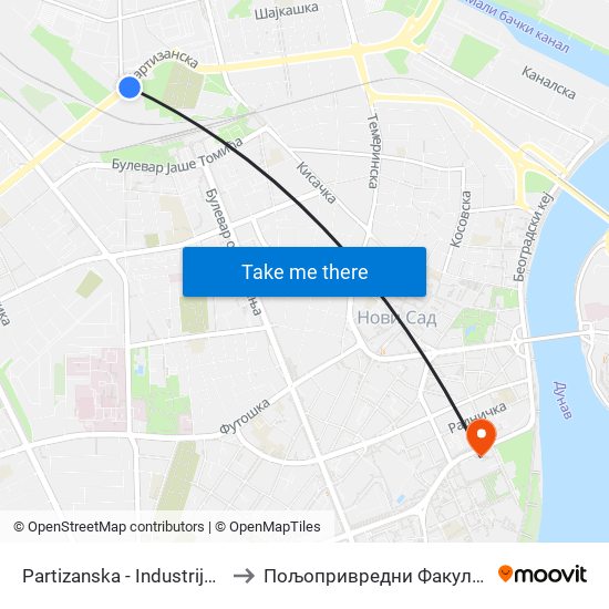 Partizanska - Industrijska to Пољопривредни Факултет map