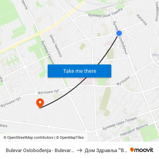 Bulеvar Oslobođenja - Bulevar Kralja Petra I to Дом Здравља ""Вршачка"" map