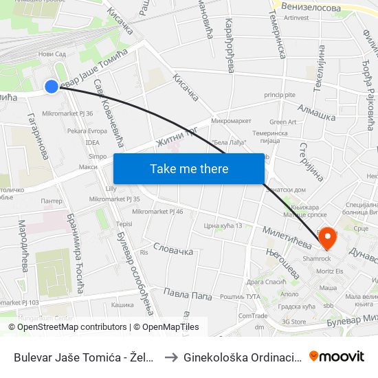Bulevar Jaše Tomića - Železnička Stanica to Ginekološka Ordinacija “Dr Veber” map