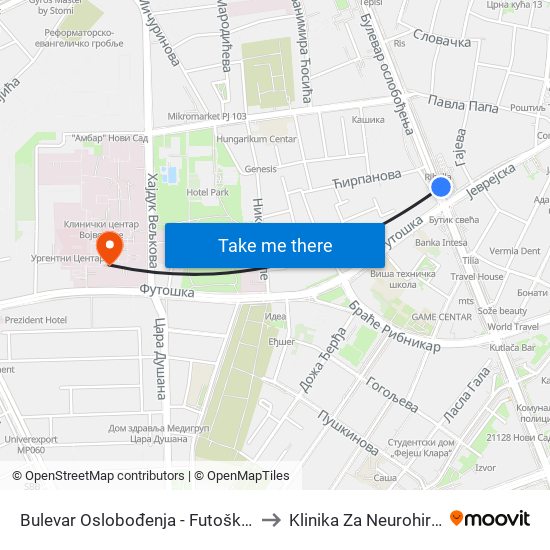 Bulevar Oslobođenja - Futoška Pijaca to Klinika Za Neurohirurgiju map