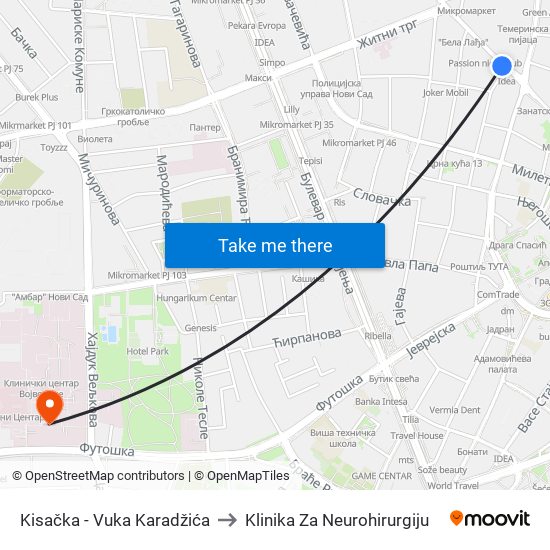 Kisačka - Vuka Karadžića to Klinika Za Neurohirurgiju map