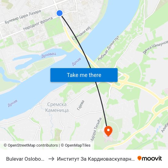 Bulevar Oslobođenja - Narodnog Fronta to Институт За Кардиоваскуларне Болести Војводине - Сремска Каменица map