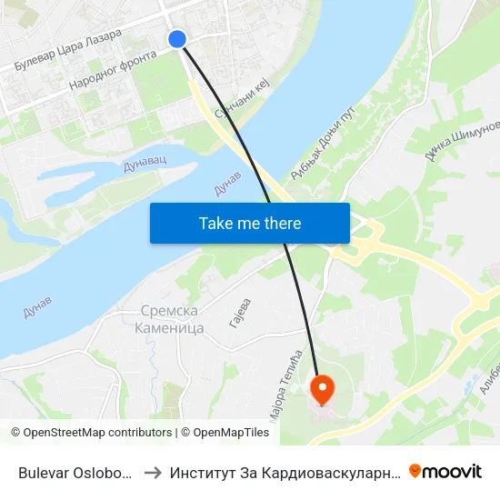 Bulevar Oslobođenja - Narodnog Fronta to Институт За Кардиоваскуларне Болести Војводине - Сремска Каменица map