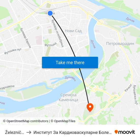 Železnička Stanica to Институт За Кардиоваскуларне Болести Војводине - Сремска Каменица map