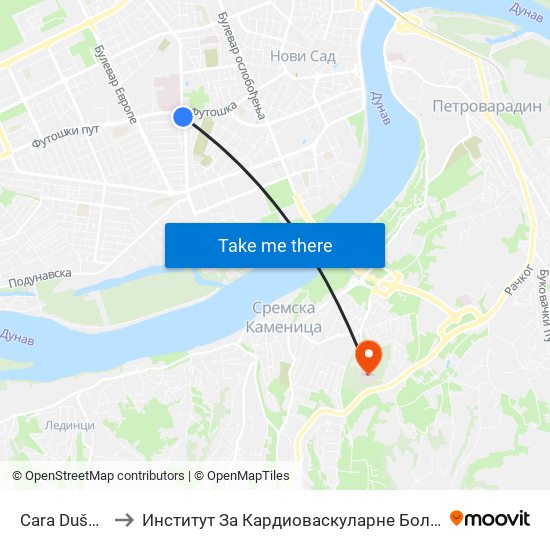 Cara Dušana - Futoška to Институт За Кардиоваскуларне Болести Војводине - Сремска Каменица map
