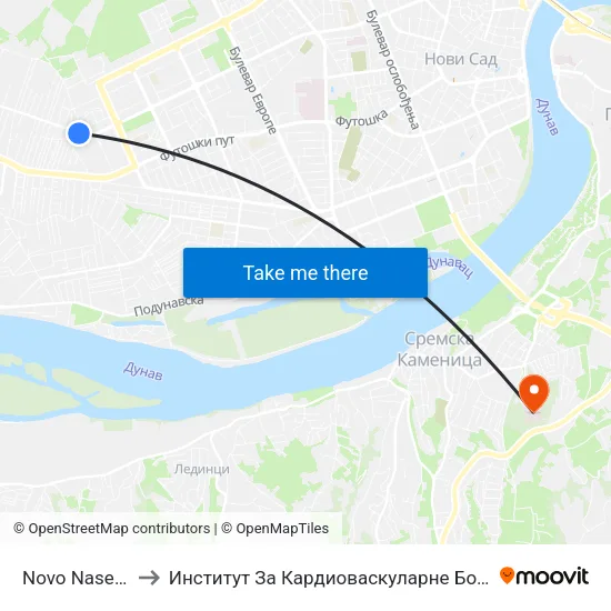 Novo Naselje - Kružni Tok to Институт За Кардиоваскуларне Болести Војводине - Сремска Каменица map
