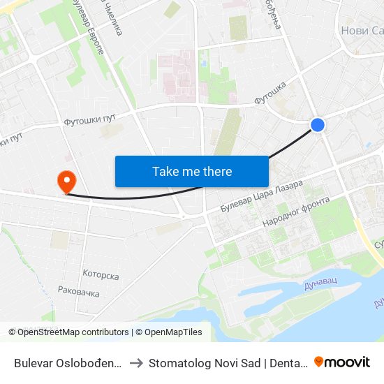 Bulеvar Oslobođenja - Braće Ribnikar to Stomatolog Novi Sad | Dental Centar Bobić - Novi Sad map