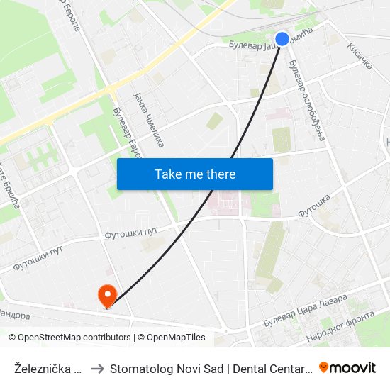 Železnička Stanica to Stomatolog Novi Sad | Dental Centar Bobić - Novi Sad map