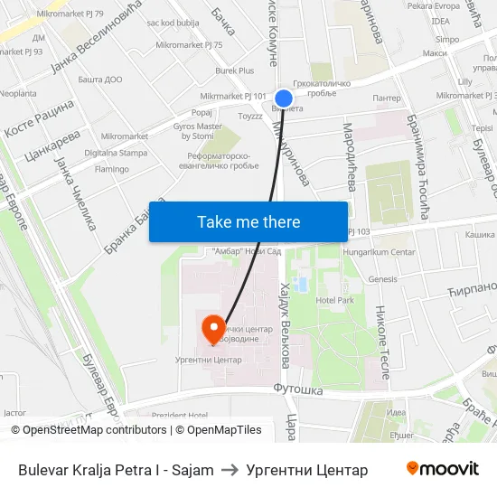 Bulevar Kralja Petra I - Sajam to Ургентни Центар map