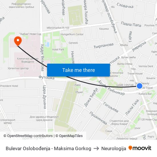 Bulevar Oslobođenja - Maksima Gorkog to Neurologija map