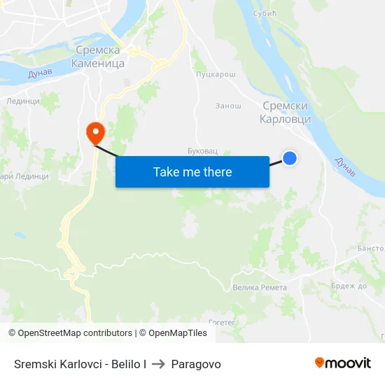 Sremski Karlovci - Belilo I to Paragovo map