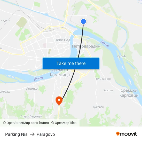 NIS Parking to Paragovo map