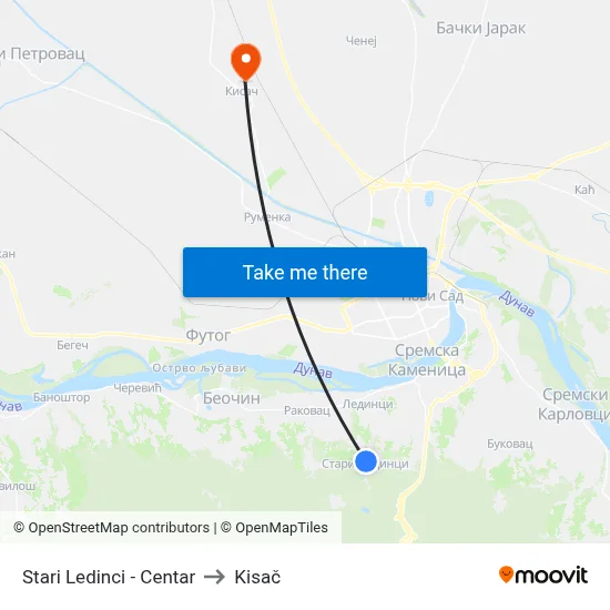 Stari Ledinci - Centar to Kisač map
