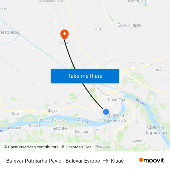 Patriarch Pavle Boulevard - Europe Boulevard to Kisac map