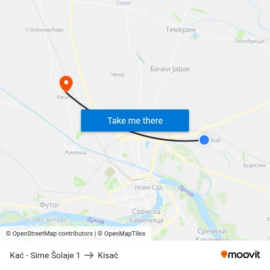 Kac - Sime Solaje 1 to Kisac map