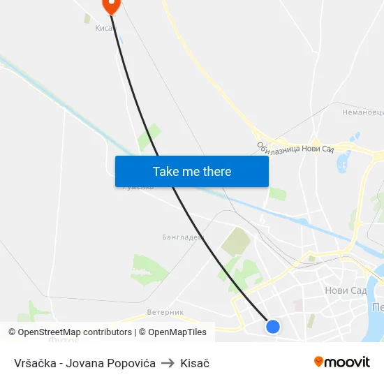Vršačka - Jovana Popovića to Kisač map