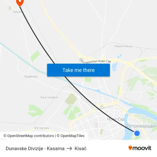 Dunavske Divizije - Kasarna to Kisač map