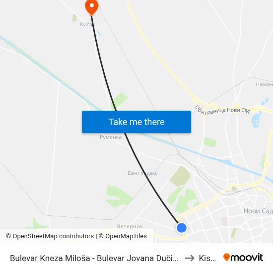 Bulevar Kneza Miloša - Bulevar Jovana Dučića to Kisač map