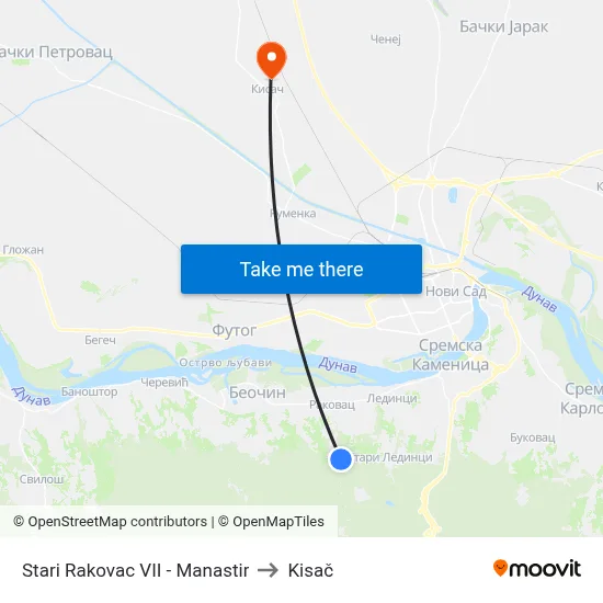 Stari Rakovac VII - Manastir to Kisač map