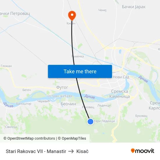 Stari Rakovac VII - Manastir to Kisač map