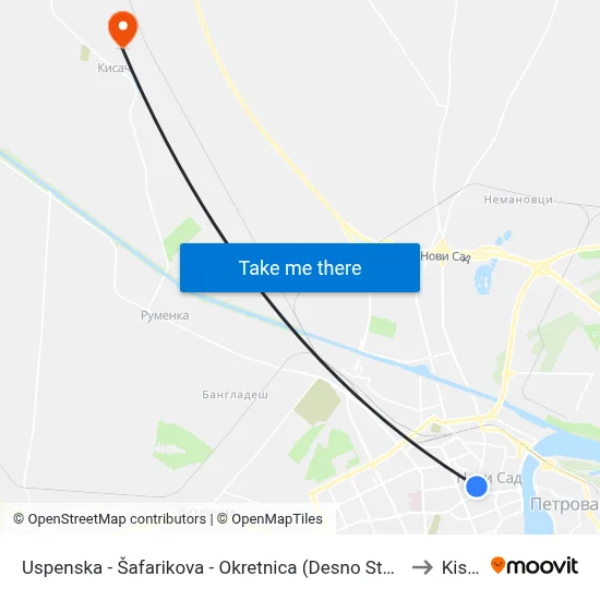 Uspenska - Safarikova - Terminal (Right Stop) to Kisac map