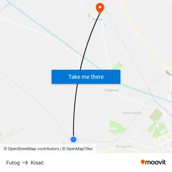 Futog to Kisač map