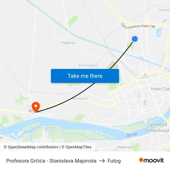 Profesora Grčića - Stanislava Majoroša to Futog map