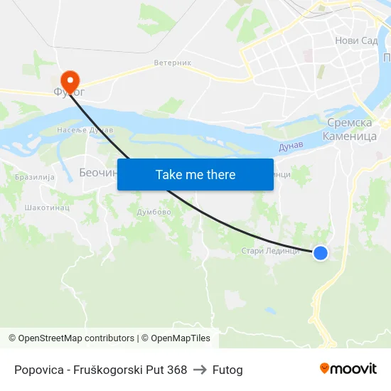 Popovica - Fruškogorski Put 368 to Futog map