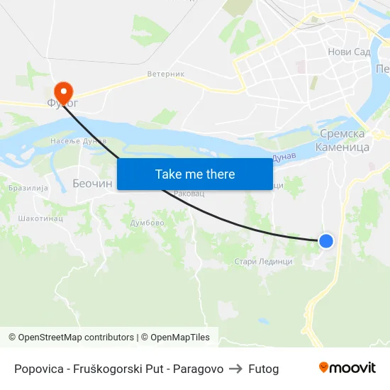 Popovica - Fruškogorski Put - Paragovo to Futog map