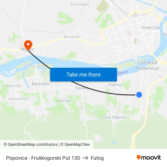Popovica - Fruškogorski Put 130 to Futog map