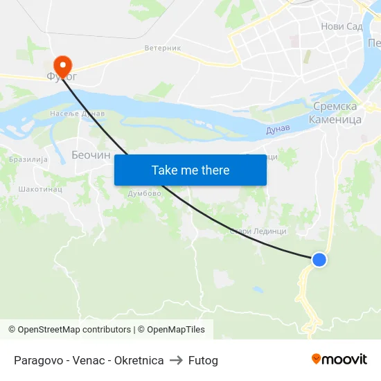 Paragovo - Venac - Okretnica to Futog map