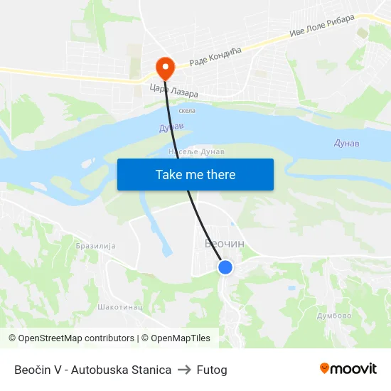Beočin V - Autobuska Stanica to Futog map