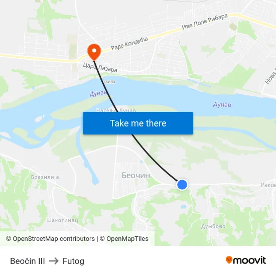 Beočin III to Futog map
