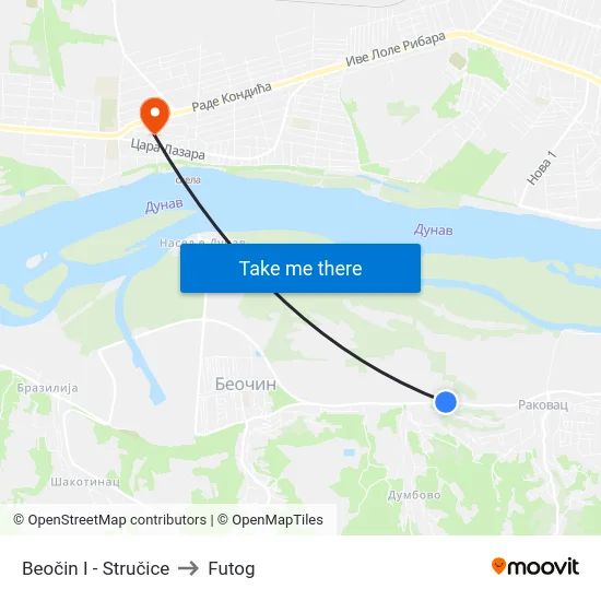 Beočin I - Stručice to Futog map