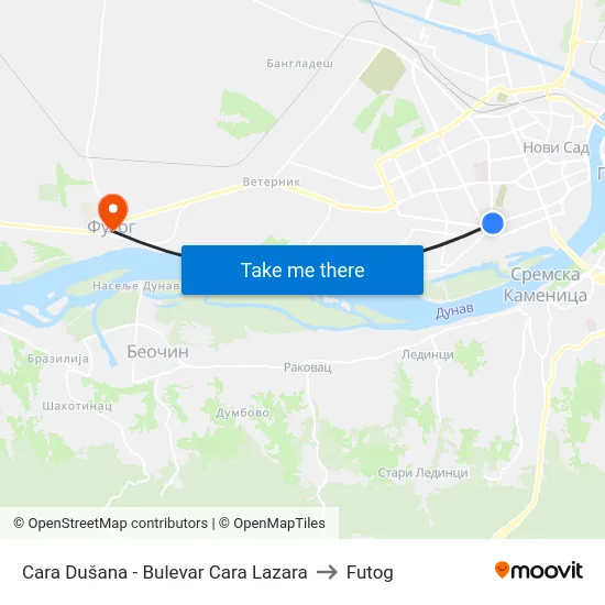 Cara Dušana - Bulevar Cara Lazara to Futog map