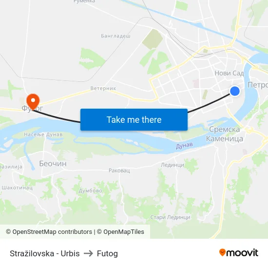 Stražilovska - Urbis to Futog map