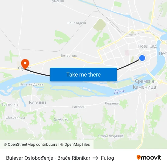 Bulеvar Oslobođenja - Braće Ribnikar to Futog map