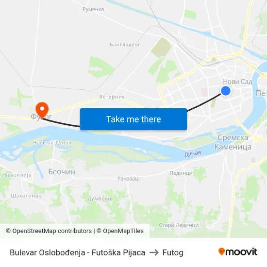 Bulevar Oslobođenja - Futoška Pijaca to Futog map
