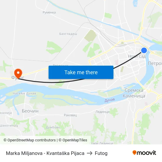 Marka Miljanova - Kvantaška Pijaca to Futog map