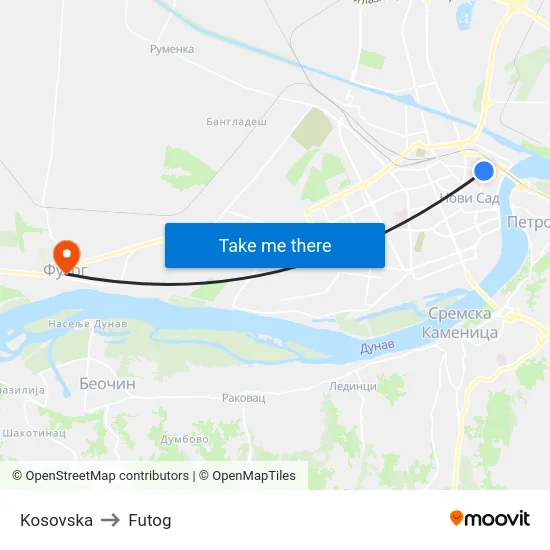 Kosovska to Futog map