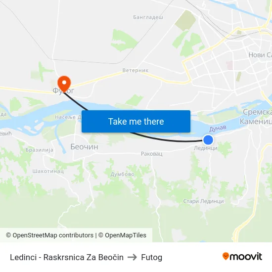 Ledinci - Raskrsnica Za Beočin to Futog map