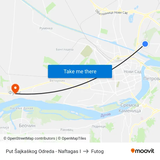 Put Šajkaškog Odreda - Naftagas I to Futog map